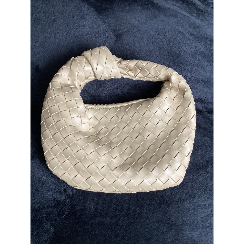 Urban Expressions Beige Woven Knotted Handle Hobo Bag Vegan Leather Neutral